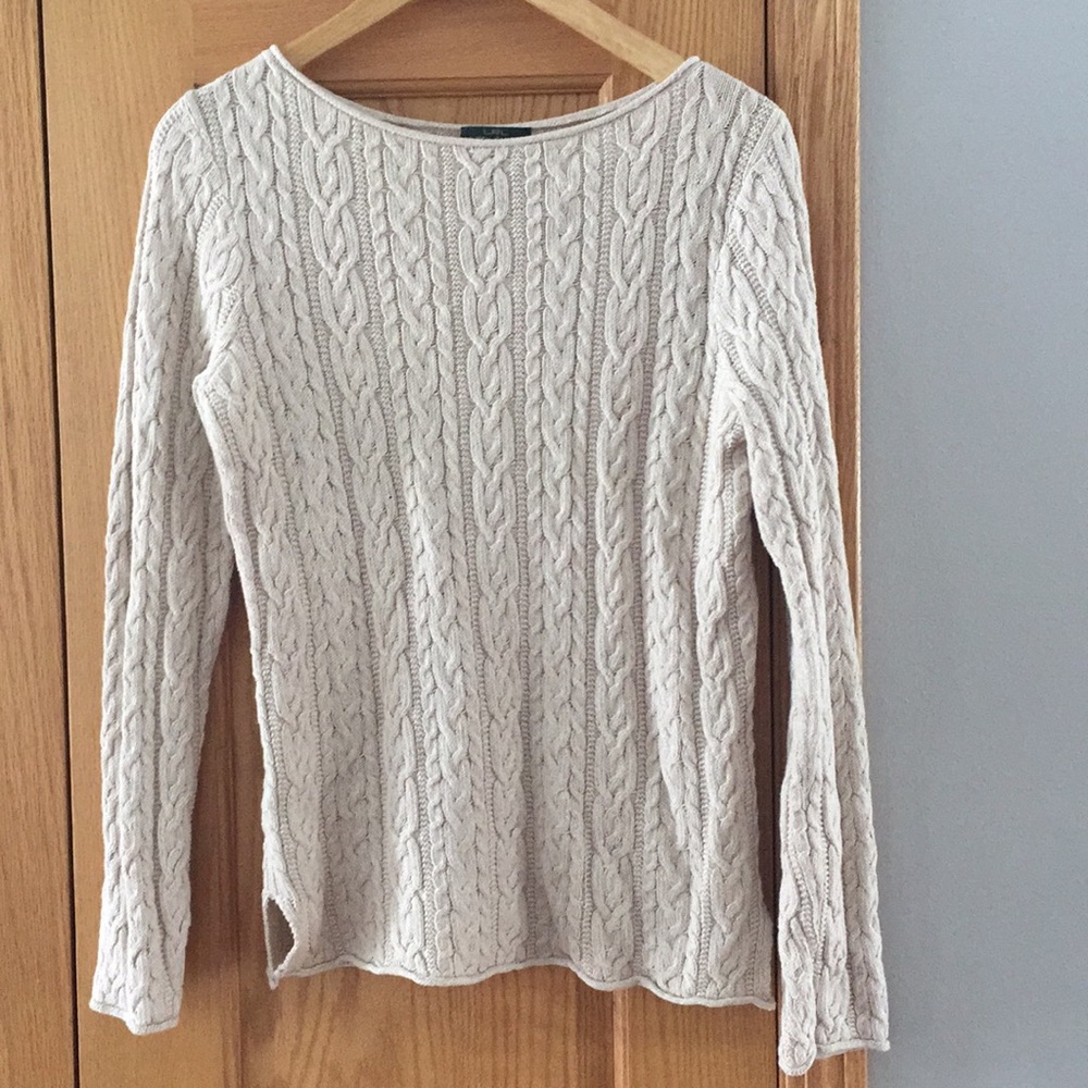 Fitted oatmeal cable knit Ralph Lauren sweater